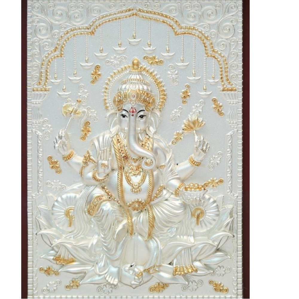 Lotus ganesha 999 pure silver god photo frame RJ-SGA003
