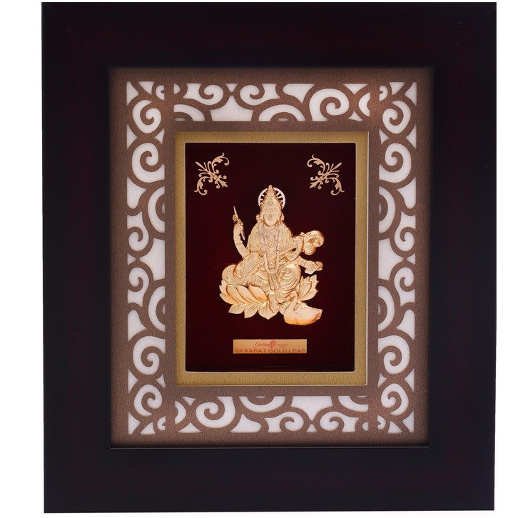 (18.5x21 cm)god saraswati ji divine photo frame 24 k gold